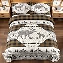 3 Piece Cabin King Size Quilt Sets Farmhouse Rustic Reversible Microfiber Soft Lightweight Bedspread Comforter with 2 Shams Patchwork Country Lodge Bedding Quilts Set for All Season, 106''x96'', Brown
