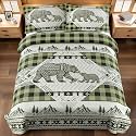 3 Piece Cabin King Size Quilt Sets Farmhouse Rustic Reversible Microfiber Soft Lightweight Bedspread Comforter with 2 Shams Patchwork Country Lodge Bedding Quilts Set for All Season, 106''x96'', Green