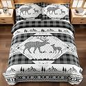 3 Piece Cabin King Size Quilt Sets Farmhouse Rustic Reversible Microfiber Soft Lightweight Bedspread Comforter with 2 Shams Patchwork Country Lodge Bedding Quilts Set for All Season, 106''x96'', Grey