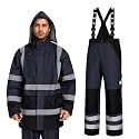 3-Piece Hi-Vis Rain Suit, Safety Jacket with Hood &amp; Bib Overalls