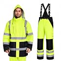 3-Piece Hi-Vis Rain Suit, Safety Jacket with Hood &amp; Bib Overalls