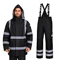 3-Piece Hi-Vis Rain Suit, Safety Jacket with Hood &amp; Bib Overalls