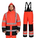 3-Piece Hi-Vis Rain Suit, Safety Jacket with Hood &amp; Bib Overalls