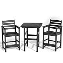 3-Piece Outdoor Bistro Bar Set, HDPE Bar Height Table &amp; Chairs, Black