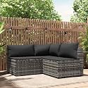 3 Piece Patio Lounge Set with Cushions Gray Poly Rattan, Weather-Proof PE Rattan and Powder-Coated Steel Frame for Outdoor Relaxation, Modular Design Garden Furniture