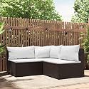 3 Piece Patio Lounge Set with Cushions Brown Poly Rattan, Weather-Resistant PE Rattan Furniture and Powder-Coated Steel Frame for Outdoor Relaxation and Dining