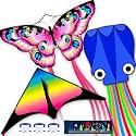 3 Piece Set Butterfly Delta Octopus Kites for Kids and Adults，Easy to Fly for Outdoor Adults Children Line Kite for Kids Toy