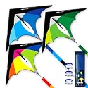 3-Piece Set Delta Kite for Easy to Fly Large Kite for Kids and Adults - Perfect Family Outdoor Toy, Beach Fun for Family Activities (Petal Blue+Green+Yellow, 3)