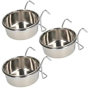 3 pieces 300ml bird feeding dish cups stainless steel parrot feeding cups animal cage water food bowl bird cage cups holder for bird parrot water food dish 300 ml pack of 3 with hook holder