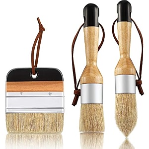 3 pieces chalk and wax paint brushes bristle stencil brushes for wood furniture home decor including flat pointed and round chalked paint brushes