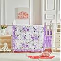 3 Pieces Flowers Mini Crib Bedding Set Baby Ruffled Quilted Comforter with Fitted Sheet and Bed Skirt - Cute Ruffled Shabby Chic Baby Bedding Soft Blanket Floral Design