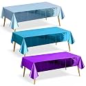 3 Pieces Light Blue &amp; Lake Blue &amp; Dark Purple Foil Tablecloth 54*72inch Plastic Birthday Party Table Cloths Disposable Waterproof Table Cover for Halloween Christmas Wedding Graduation Party Supplies