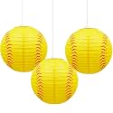 3 Pieces Softball Paper Lantern 8 Inch Softball Hanging Lantern Decoration