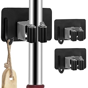 sittella 3 pieces stainless steel 1 rack with 1 hook heavy duty wall mounted broom and mop stick holder hanging tools for home kitchen garden laundry garage black