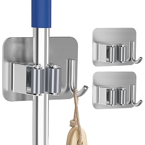 sittella 3 pieces stainless steel 1 rack with 1 hook heavy duty wall mounted broom and mop stick holder hanging tools for home kitchen garden laundry garage silver