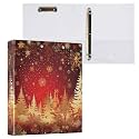 3 Ring Binder Christmas Tree Golden Snowflake Red 1.5 inch Binders