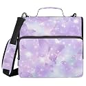 3 Ring Zipper Binder with Shoulder Strap Shiny Glitter Purple Butterflies