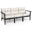 3 Seat HDPE Patio Sofa, Outdoor Couch with Thick Cushions, Patio Furniture