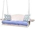 3-Seat Metal Porch Swing 900 LBS Heavy Duty Hanging Bench with Upgraded Tray &amp; Cushions Rust-Resistant Finish Swing Chair with 8.9FT Chains for Patio Lawn Garden