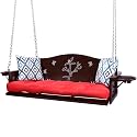 3-Seat Metal Porch Swing 900 LBS Heavy Duty Hanging Bench with Upgraded Tray &amp; Cushions Rust-Resistant Finish Swing Chair with 8.9FT Chains for Patio Lawn Garden