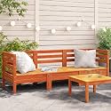 3-Seater Garden Sofa in Wax Brown Solid Pine Wood Modular Outdoor Furniture for Patio Rustic Style Seating Durable Construction Comfortable Lounge