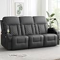3 Seater Recliner Sofa, Home Theater Seating with Storage &amp; Pocket, 3 Seat Reclining Couch with USB Ports &amp; Phone Holders, Wall Hugger RV Sofa Furniture Loveseat Recliner Couch