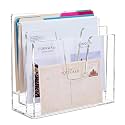 3 Section Clear Acrylic File Organizer, Inclined Desktop File Sorter