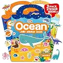 3 Sets Reusable Sticker Book for Toddlers 3-6, Jelly Sticker Books for Toddler, Travel Sticker Activity Toys for Kids 3 4 5 6 Years Old Girls &amp; Boys（Ocean + Space + Dinosaur）