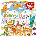 3 Sets Reusable Sticker Book for Toddlers 3-6, Jelly Sticker Books for Toddler, Travel Sticker Activity Toys for Kids 3 4 5 6 Years Old Girls &amp; Boys（Weather + Insect + Beach）
