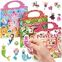 3 Sets Reusable Sticker Book for Toddlers 3-6, Jelly Sticker Books for Toddler, Travel Sticker Activity Toys for Kids 3 4 5 6 Years Old Girls &amp; Boys(Princess+Mermaid+Elves World)