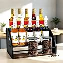 3-Tier Coffee Syrup Rack with Easy-Carry Handles | Retro Large Countertop Bottle Organizer Shelf |15 Syrup Bottles Holder | Sturdy Freestanding Bar Stand for Coffee, Whiskey & Spirits