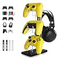 3 Tier Controller and Headset Stand for PS4 PS5 Xbox ONE Switch, Acrylic Gaming Controller Holder Headphone Stand with 4Pcs Cord Organizers for Universal Gamepad Gaming Accessories (Black)