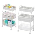 3-Tier Diaper Caddy Organizer &amp; Rolling Cart,Metal Utility Cart with 4+2 Dividers &amp; Lockable Silent Casters, Mobile Storage Cart for Nursery Essentials, Multi-Purpose for Kidsroom Changing Table