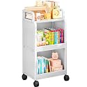 3-Tier Movable Metal Bookshelf Trolley Modern Minimalist Book Cart with Wheels Perfect for Office Study Classroom Kids' Room nization - White Finish