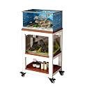 3-Tier Rolling Aquarium Stand with Enclosed Display Shelf &amp; Storage - Heavy-Duty Fish Tank Holder for Small/Medium Tanks Mobile Cart with Lockable Wheels for Home, Office, or Hobby Rooms(Teak,41x35x103cm/16x14x41")