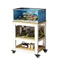 3-Tier Rolling Aquarium Stand with Enclosed Display Shelf &amp; Storage - Heavy-Duty Fish Tank Holder for Small/Medium Tanks Mobile Cart with Lockable Wheels for Home, Office, or Hobby Rooms(Walnut,81x30x103cm/32x12x41")