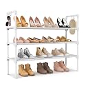 LANTEFUL 3 Tier Shoe Rack for Closet, Shoe Organizer with 5 Hooks, Long Shoe Shelf Storage for Shoe and Boot Stackable Free Standing Shoe Rack for Entryway, Garage, Small Spaces, Dorm, White