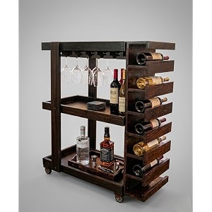 3-tier solid wood rolling bar trolley wheels utility cart kitchen storage cart seasoning rack on wheel for dining room bar 3 tier walnut