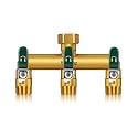 3-Way Garden Hose Splitter, Heavy-Duty Brass, 3/4" GHT (Green)