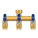 3-Way Garden Hose Splitter, Heavy-Duty Brass, 3/4" GHT (Blue）