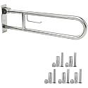30.3 Inch Toilet Grab Bar, HUAS Brushed Nickel Anti Slip Bathroom Toilet Safety Rails, U Shaped Flip-Up Handicap Grab Bars w/Paper Holder, Stainless Steel Support Handrail for Elderly Disabled Senior