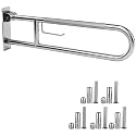 30.3 Inch Toilet Grab Bar, HUAS Chrome Anti Slip Bathroom Toilet Safety Rails, U Shaped Flip-Up Handicap Grab Bars w/Paper Holder, Stainless Steel Support Handrail for Elderly Disabled Senior