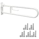 30.3 Inch Toilet Grab Bar, HUAS White Anti Slip Bathroom Toilet Safety Rails, U Shaped Flip-Up Handicap Grab Bars w/Paper Holder, Stainless Steel Support Handrail for Elderly Disabled Senior