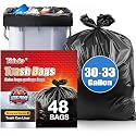 Teivio Trash Bags, 30-33 Gallon, 48 Count, Black, for Bathroom, Office, Industrial, Commercial, Janitorial, Municipal, Recycling