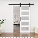 5-Lite Frosted Glass Paneled White Barn Door, 30" x 84"