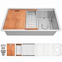 30" X 18" Undermount Kitchen Sink Offset Drain with Workstation