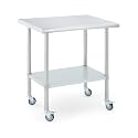30"x24"x34" Stainless Steel Work Table, 2-Tier Commercial Prep Table with Undershelf & Casters, Heavy Duty, Rust-Resistant for Kitchen, Restaurant, Garage, Indoor/Outdoor Use