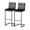 30'' Counter Height Bar Stools Set of 2, Modern Upholstered PU Leather BarStools with Back Chrome Plated Metal Frame, 30 inch Armless Bar Chairs for Kitchen Island (Black+Black, Set of 2)