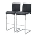 30'' Counter Height Bar Stools Set of 2, Modern Upholstered PU Leather BarStools with Back Chrome Plated Metal Frame, 30 inch Armless Bar Chairs for Kitchen Island (Black+Silver, Set of 2)