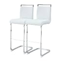 30'' Counter Height Bar Stools Set of 2, Modern Upholstered PU Leather Bar Stools with Back Chrome Plated Metal Frame, 30 inch Armless Bar Chairs for Kitchen Island (White+Silver, Set of 2)